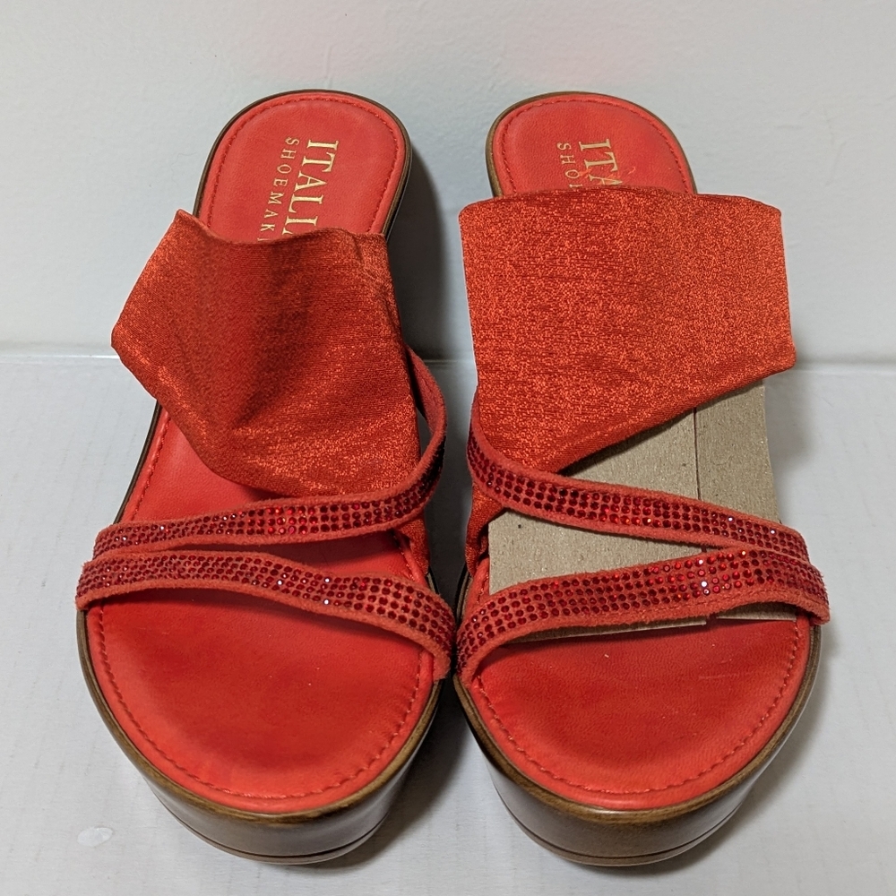 SZ 8 Italian Shoemakers Women's "Sadey" Platform Wedge Sandals - Red Orange